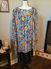 Vintage 2 Piece Black Slip Dress & Multicolor Floral Top By David Rose, Sz 20.5