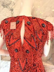 Vintage Alyce Designs Red Sequin Beaded Evening Gown Open Back Formal Dress S14