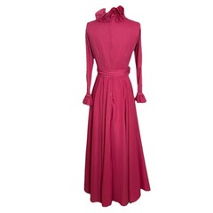 Vintage Victor Costa Pink Maxi Dress Size 10 Long Sleeve Formal Ruffle Sweeping