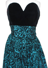 Vintage Margaret’s Lubbock Dress XS/S Women Black Teal Taffeta Velvet Strapless