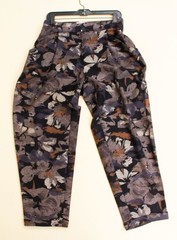 80s Vtg German Designer Rene Lezard Black Floral Woven Cotton Trouser Pant