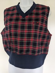 Vintage Ellesse plaid red navy vest tennis preppy V-neck top womens S/M prep