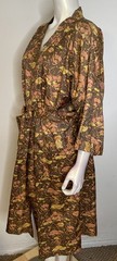 Vintage Ruen Thai Thailand Art Deco Floral Silk Robe Fabric RIPS TEARS Brown