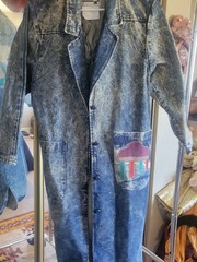 VINTAGE 1980S ACID WASHED PIONEER WEAR JEAN TRENCH COAT S/M WONDERFUL SEE PICS