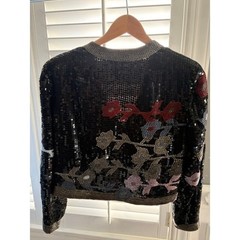 Jack Bryan Neiman Marcus Vintage Sequin Floral Bolero Jacket Black Silver Size 8