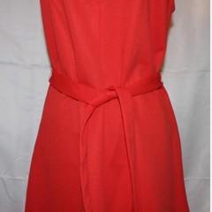 Russ Togs Red Orange Sleeveless Belted Dress M Back Zip Polyester Vintage ’70’s