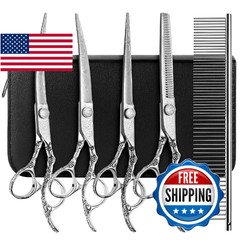 CITYWISH Dog Grooming Scissors,Silver with Safety Round Tips,5 in 1 Curved Dog S