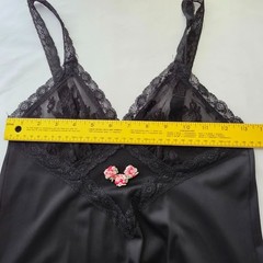 Vintage Aristocraft By Superior Nylon Lace Nightgown Small Black Sheer Top