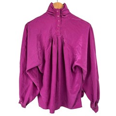 Vtg Marc dAlcy Silk Blouse Magenta Beaded High Neck Sz 6 Regency Glamoratti 80s
