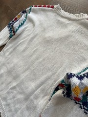 Vintage AJ Brandon Hand Embroidered Fair Isle Sweater M Ramie Cotton 90s
