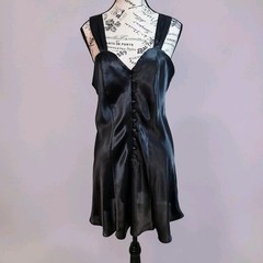 90s Vtg Erika Taylor Black Satin Mini Slip Dress – Coquette / Goth Luxe M