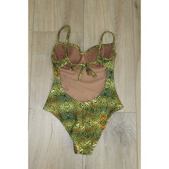 VTG Agua Doce Lime Green Cheetah Print Underwire One Piece Swimsuit Brazil Small