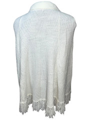 Vintage 60s Wintuk Knit Poncho Cape Shawl Sweater Button Fringe Trim Cream