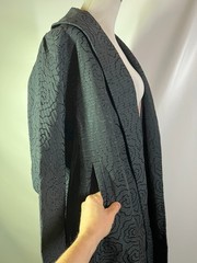 Vintage 40s Cee-Dee Trademark Open-Front Swing Coat Long Black Pockets *Flaws