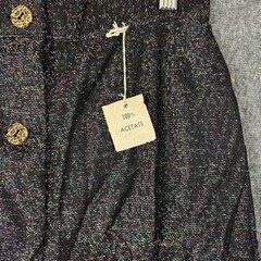 Vintage Rainbow Metallic Glitter Maxi Skirt Black Button Front High Waist 10 NEW