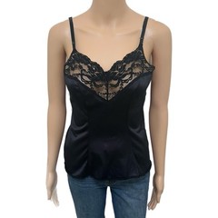 Vintage Vassarette Lingerie Top Womens 80s Black Lace Camisole Tank Top – S