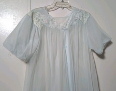 Vtg Shadowline Light Blue Nylon Lace Chiffon Robe Sheer Sz Large