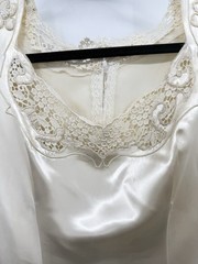 1930s Wedding Bridal Gown Ivory Liquid Satin & Embroidered Lace Train Handmade