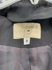 Vintage 90s Alberto Makali Black Fox Fur Collar Power Shoulder Blazer Jacket sm