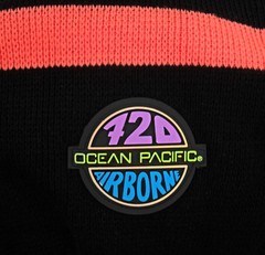 1980s Vintage Sweater Neon Stripe OP Ocean Pacific 720 Airborne Vinyl Patch L