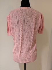 Vintage 1970s Miss Scotch English Pink Knit Pullover Sweater Medium Short Sleeve