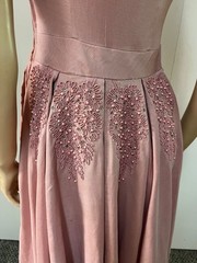 Vintage 1950s Beaded Hips Side Zipper Dusty Rose Faille Cocktail Dress Bust 34