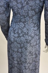 Vintage 1930s Blue Black Silver Floral Lame Maxi Dress Sweeping Skirt Deco Seams