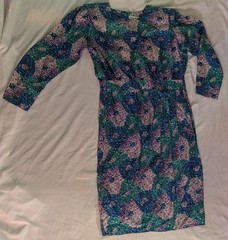 Designer Norah Noh VTG Silk Women Dress Sz 8P Impressionist Blue Green Chic Midi