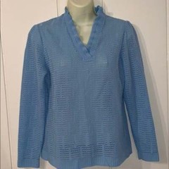Vtg 60s Cintura baby blue polyester knit top