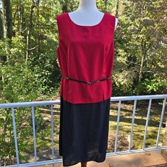 80s Wmns Perceptions Red Black Check Vtg Midi Dress Blazer Suit Set Outfit 14W