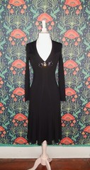Vintage Y2K Blumarine Dress Black Slinky Knit Crystal Beaded Frog Clasp 42