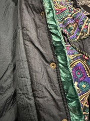 Vintage East West Paisley Puffer Jacket Size M Multicolor Velvet Trim 80s 90s