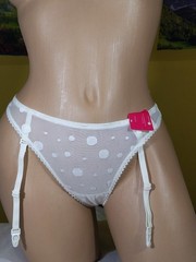 Lily Of France Ivory Lingerie Thong Panty w/ Removable Garter Straps S