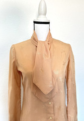 1970s 1980s Neiman-Marcus Apricot Blouse with Embroidered Birds