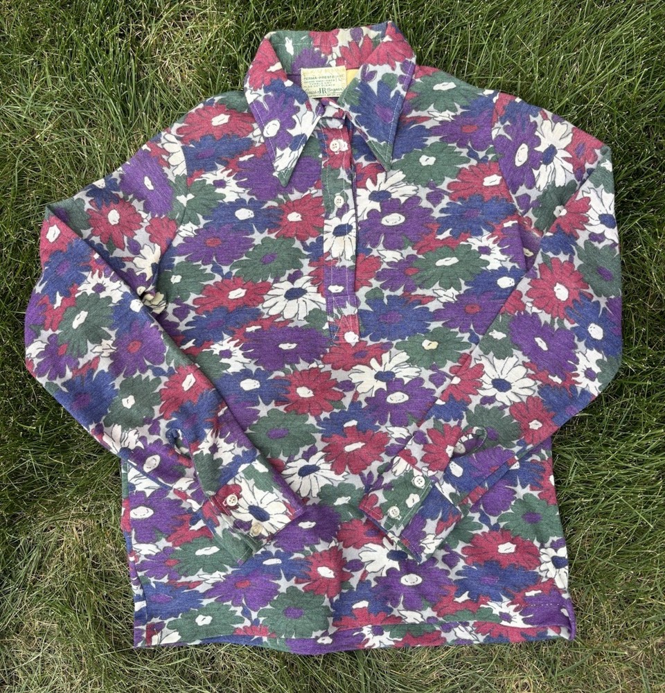 VTG 80s Sears Jr Bazaar Floral Boho Cottagecore Long Sleeve Collared Shirt •Sz L
