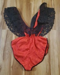 Vintage Henson Kickernick 80s Teddy Lingerie Sexy Red Black Lace Size Large USA