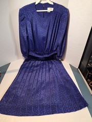 Vintage Lady Carol Dress, Woman’s 12, Purple/black, Pleated, Polyester, Belt