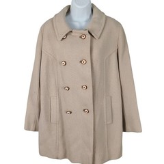 Vtg Pioneer Coat Co Beige Double Breasted Pea Coat Textured Mid Length 60 70