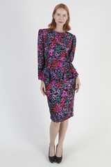 Vtg Retro Bright Color Silk Dress Wear To Work Secretary Peplum Peck Peck Mini