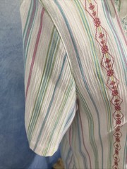 Vintage 1980s Women’s Size Small Koret Button Down Striped Blouse W/ Embroidery