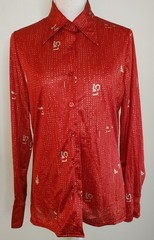 Vintage 60s 70s Shirt Retro Disco Big Collar Blouse sz 16 Polyester Made in USA