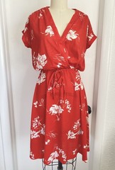 Vintage 1980s Tabby of California Red Floral Belted Dress Tag Size 12 Petite