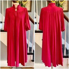 1970s 1980s Knit Lounge Trapeze Dress Hot Pink Fuchsia Pleated Tent Dress