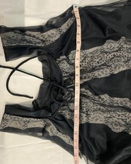 Peignoir Robe and Gown Set Black Sheer Nylon White Lace Vintage Size Medium