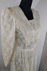 Vtg 80s Gunne Sax Jessica McClintock Cream Lace Wedding Dress Basque Waist Sz 7