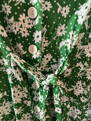Vintage 60’s 70’s Women’s Sleeveless Green White Cottagecore Floral Dress Small