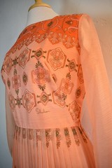 Vintage 1970’s Alfred Shaheen Peachy Pink / Orange Puff Sleeve Maxi Dress