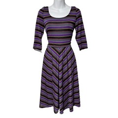 Vintage Purple Metallic Multi Striped Midi Dress 9/10 Fits Like S/M Hirshies
