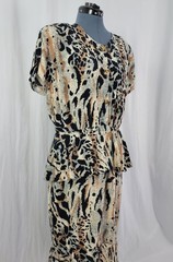 Vintage Wild Rose Tan/Brown/Black Animal Print Dress w Peplum Size 14