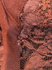 Vintage 1930s art deco brown crepe and lace day dress B 37 as is